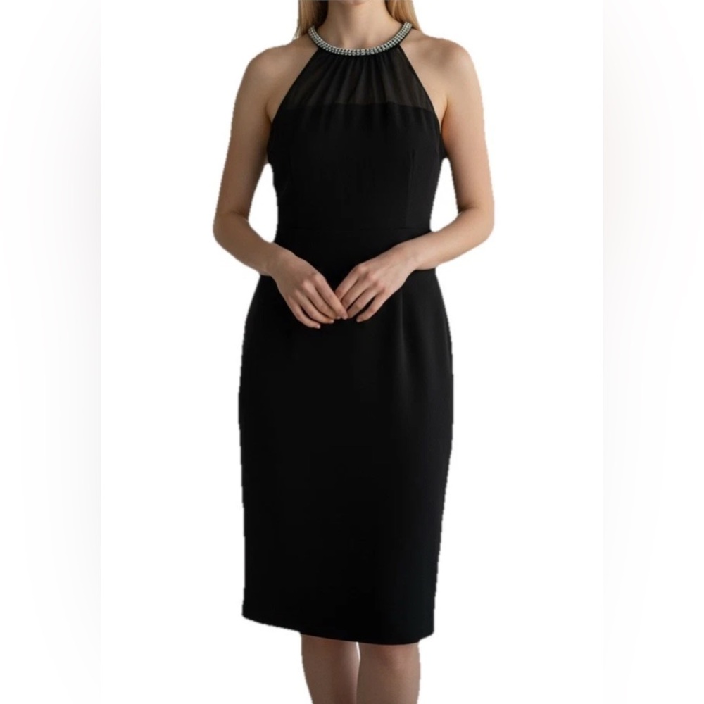 Evan Picone Black Rhinestone Beaded Halter Neck Sheath Lined Dress 12‎ Cocktail